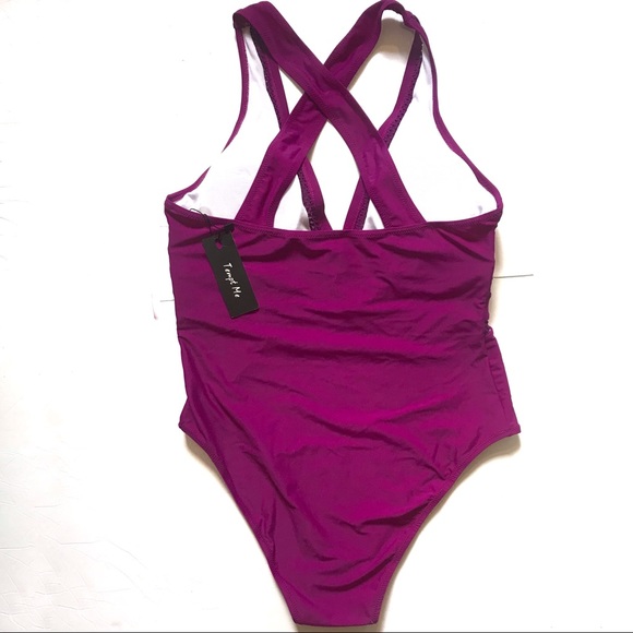 One-Piece Swimsuit V-neck Purple Cheeky Halter - Picture 2 of 9